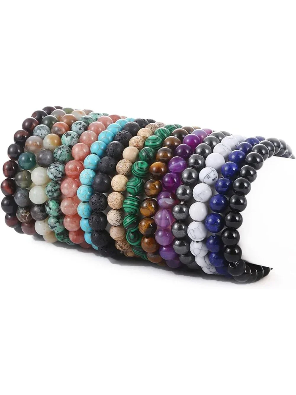 15 PCS 8mm Semi-Precious Gemstone Bracelets | Unisex Round Beaded Stretch